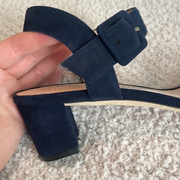 Mint condition Stuart Weitzman Alexandrine Suede Block-Heel Sandals Blue SZ 10 - Picture 5 of 8
